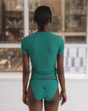 BASERANGE 2025 Pre-Spring Collection: French Organic Cotton T-Shirt with Cut-Out Heart Design, Short Sleeves, MIRA GREEN (TOHS) (BAS-TTHTS-CR-AU25)